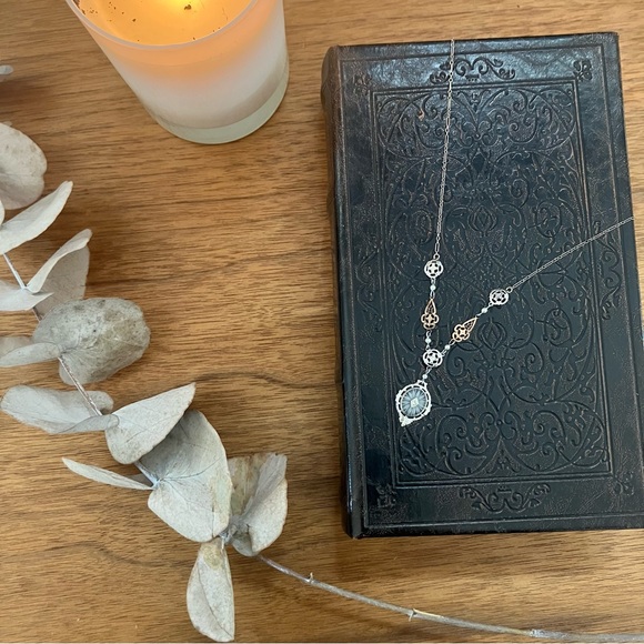 Jewelry - Antique Edwardian Art Deco 10k Gold Rock Crystal Diamond Lavaliere Necklace